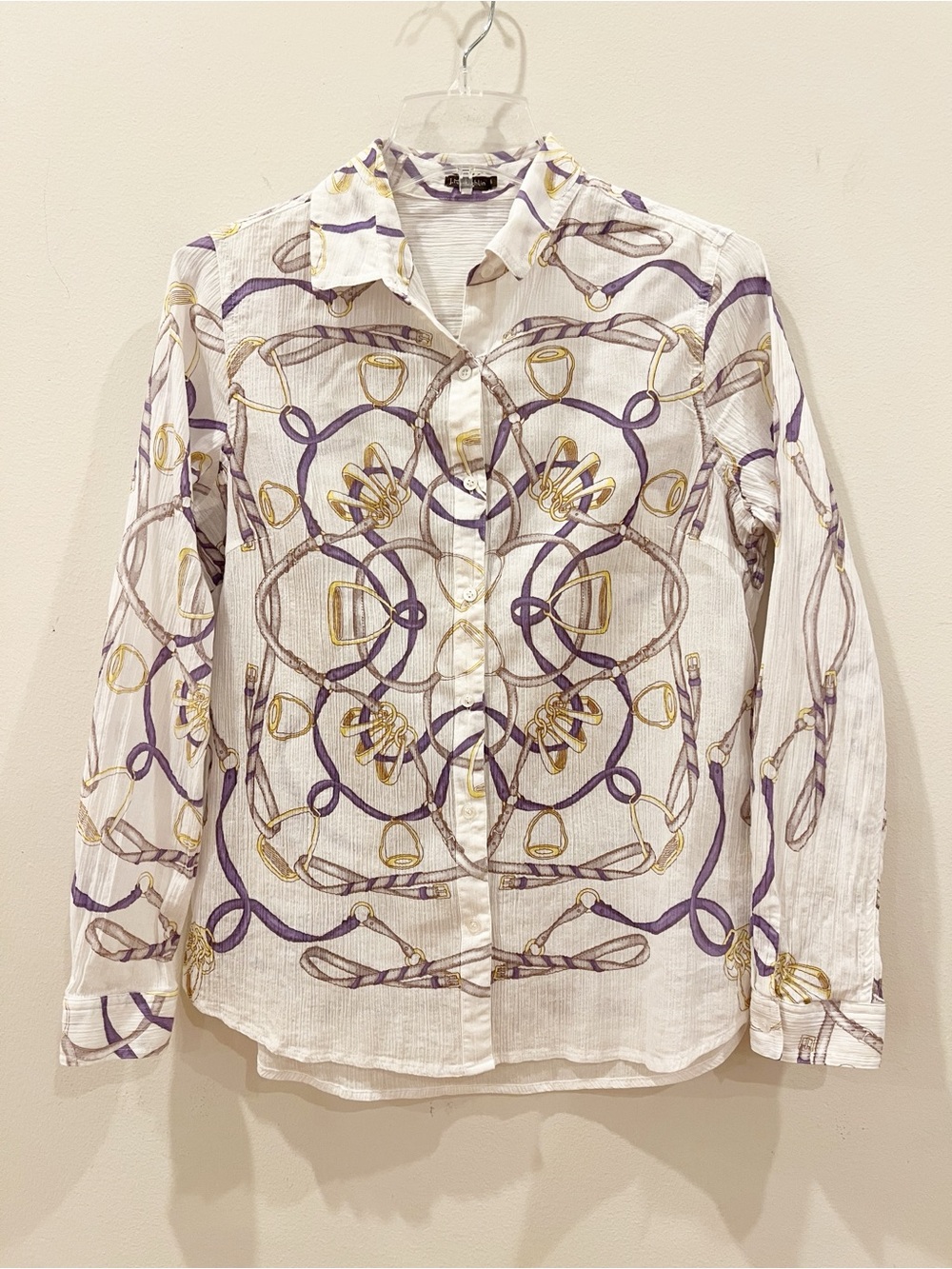 J McLaughlin Top Shirt White Cotton Gauze Button Up Long Sleeve Equestrian
